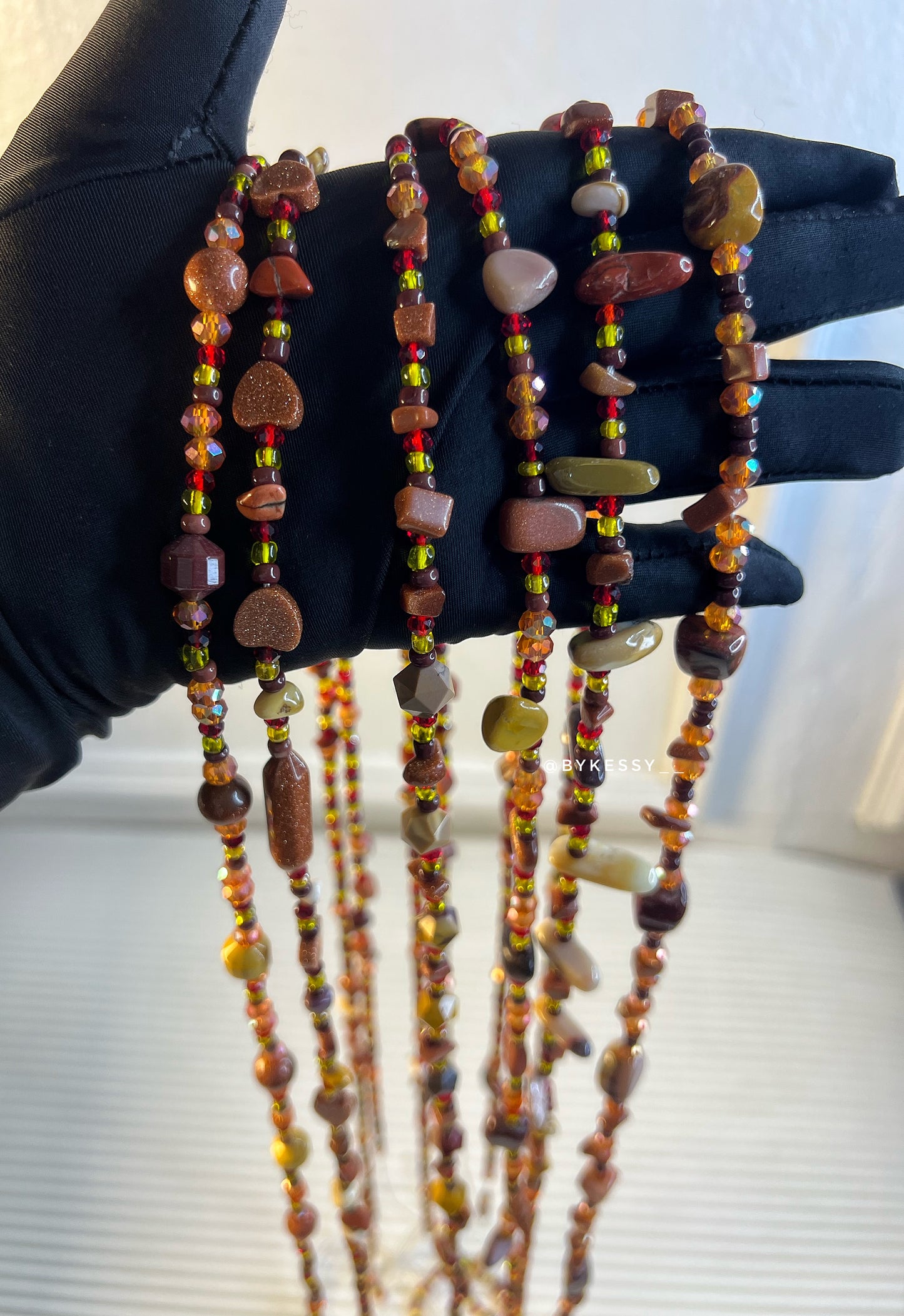 Mookaite Jasper x Gold Sandstone Healing CrystalWaist Beads – For Motivation, Ambition, Self-Will, Vitality, Grounding & Weight Loss Tracking