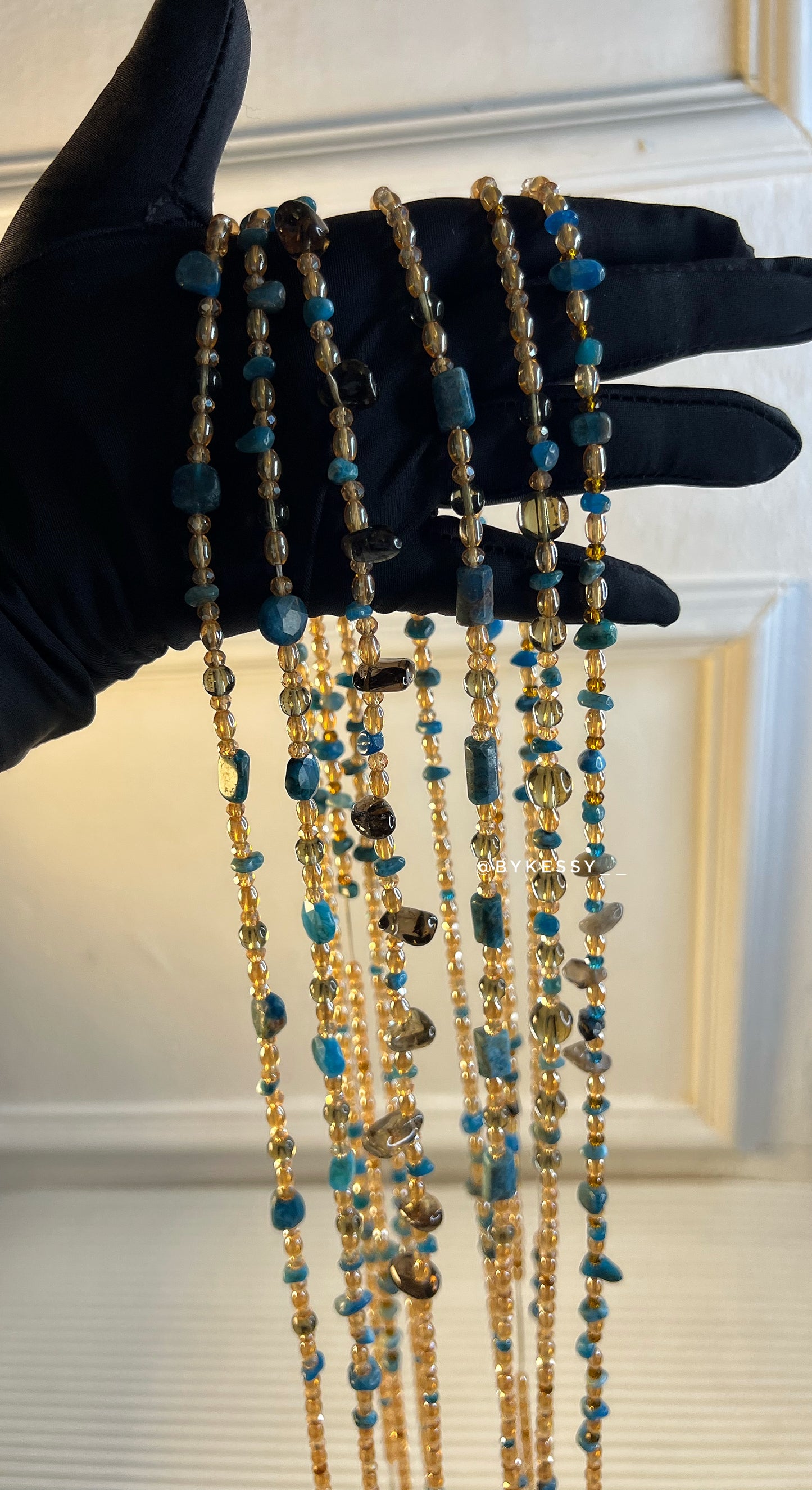 Blue Apatite x Smoky Quartz Healing Crystal Waist Beads – For Focus, Grounding, Motivation, Emotional Balance & Weight Loss Tracking