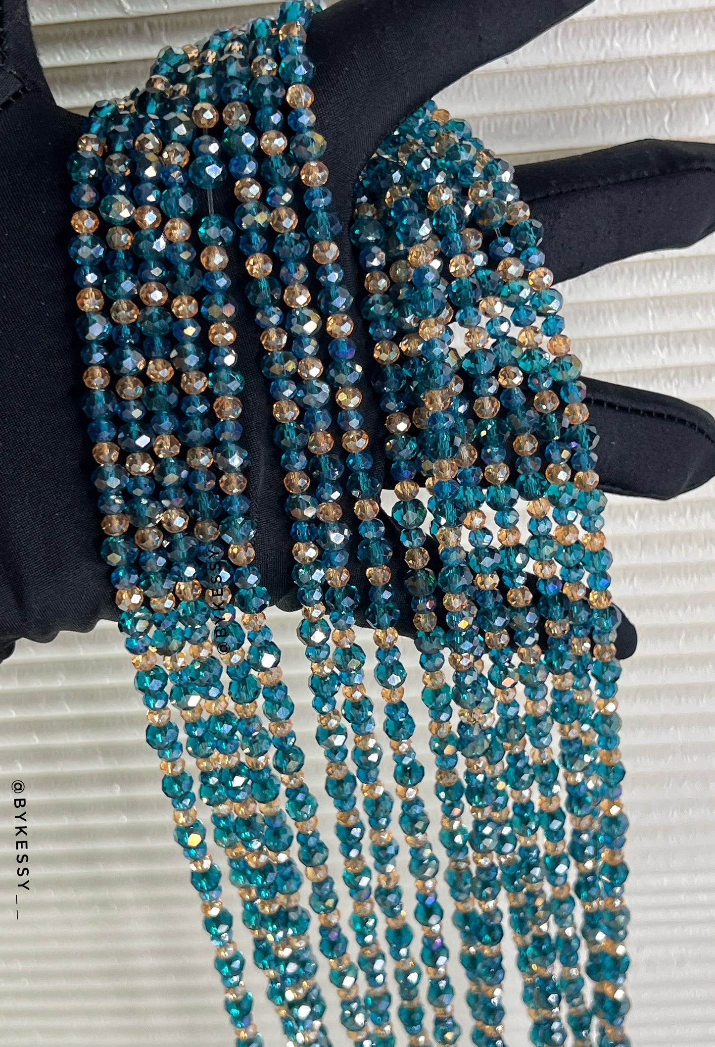 Dreamy blue crystal waist beads with gold accents, handcrafted for resale