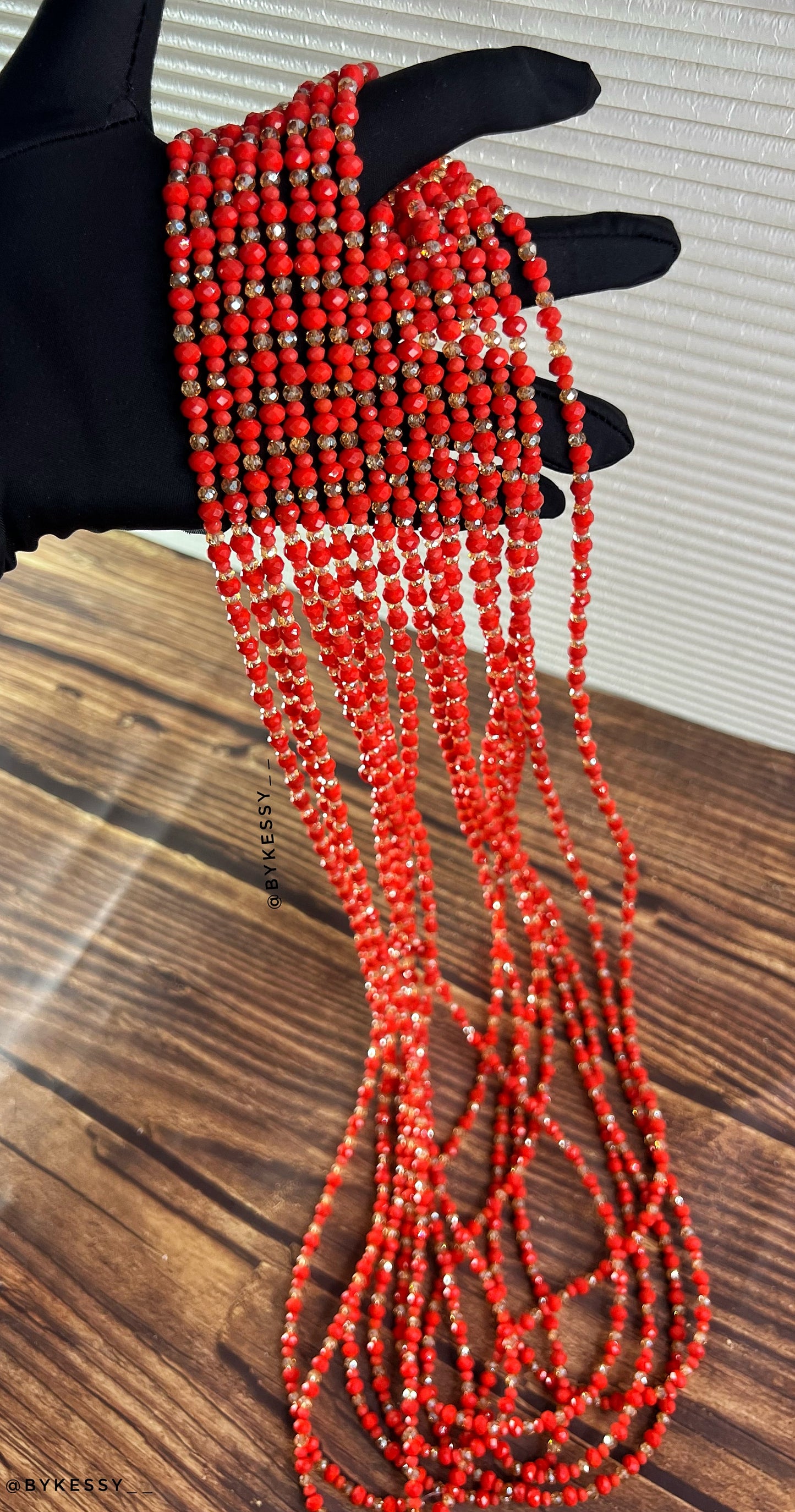Wholesale Crystal Waist Beads | Zarah GlowVeil | Red Coral Pink Silver Gold Green Black Blue Tie Ons & Clasps Handcrafted African Waist Beads