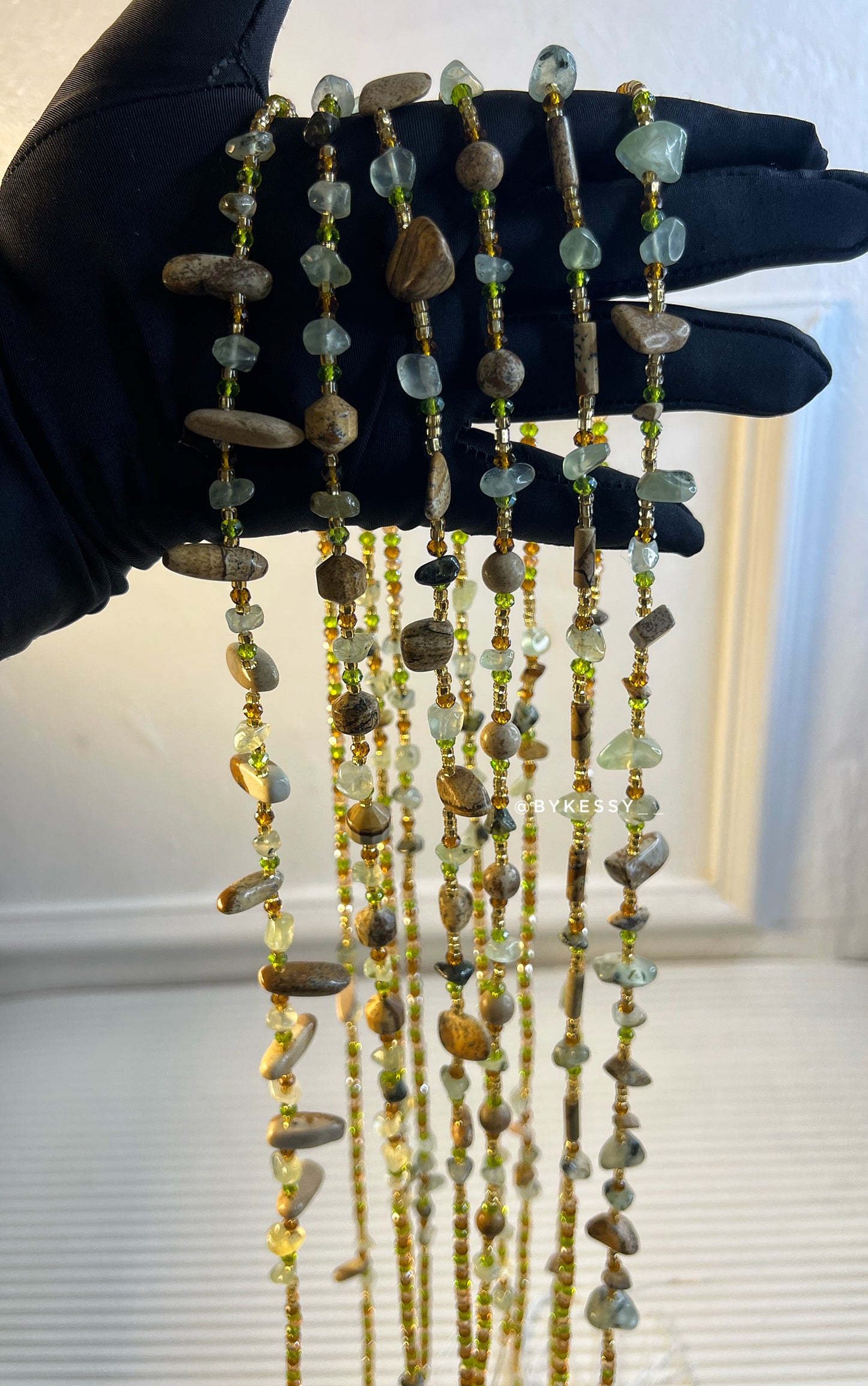 Prehnite X Picture Jasper Healing Crystal Waist Beads – For Grounding, Intuition, Memory, Emotional Healing, Sleep Support, Stress Relief & Weight Loss Tracking
