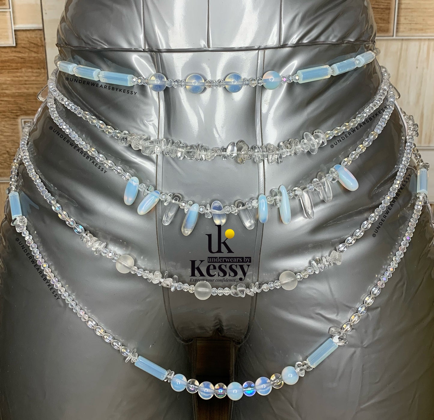Clear Quartz X Opalite Healing Crystal Waist Beads – For Clarity, Protection, Confidence, Emotional Healing & Sexual Energy