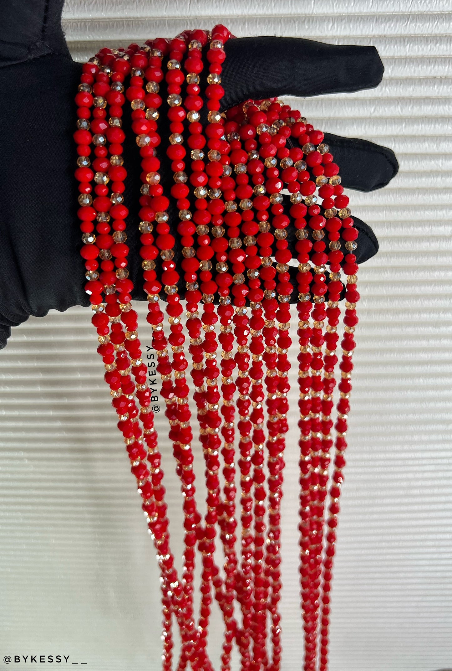 Wholesale Crystal Waist Beads | Zarah GlowVeil | Red Coral Pink Silver Gold Green Black Blue Tie Ons & Clasps Handcrafted African Waist Beads