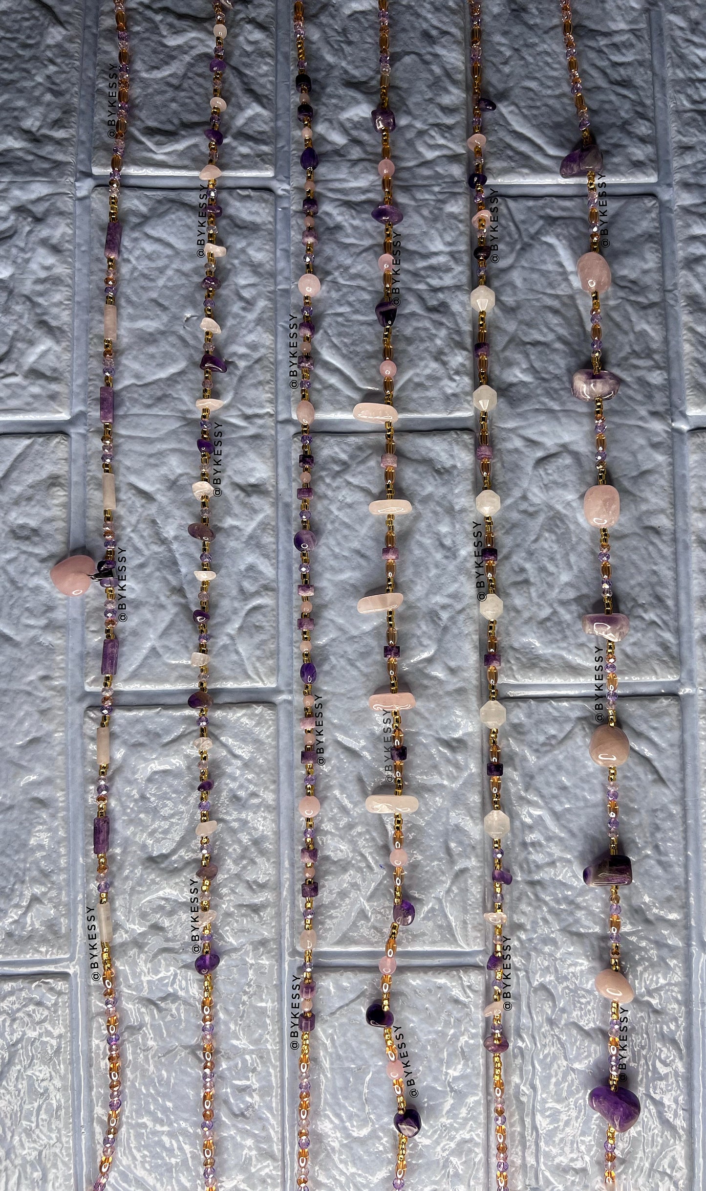 Amethyst x Rose Quartz Healing Crystal Waist Beads – For Love, Emotional Healing, Stress Relief, Peace & Weight Loss Tracking