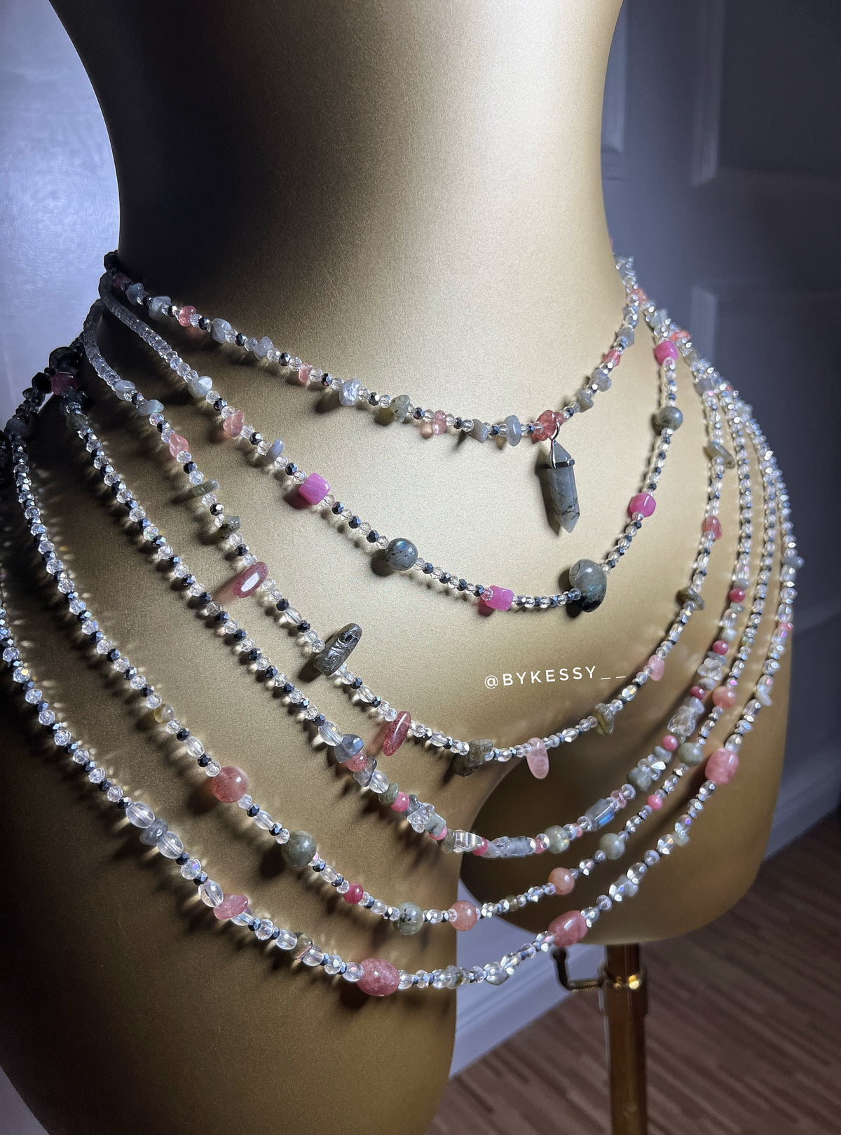 Labradorite x Strawberry Quartz Gemstone Waist Beads