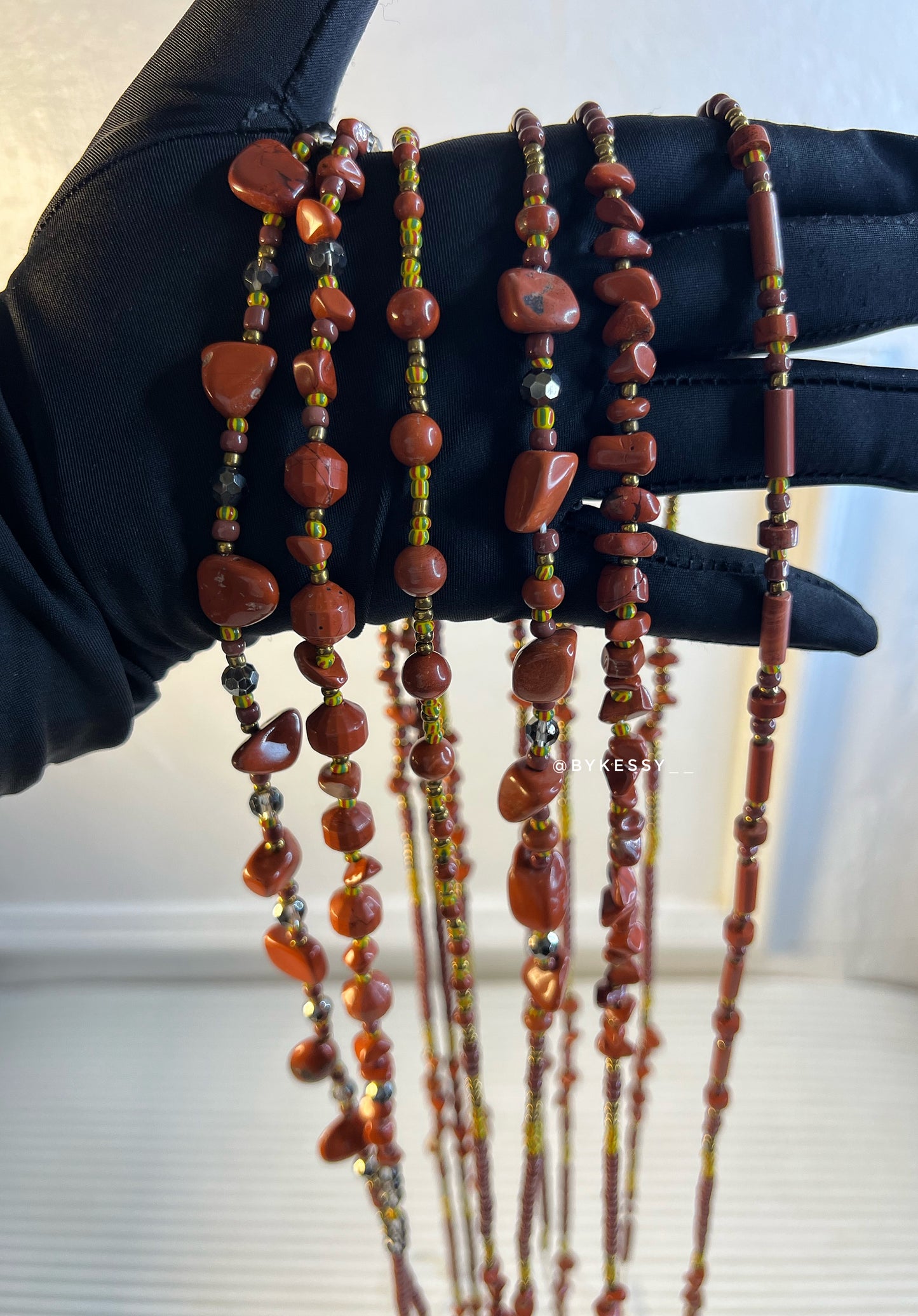 Red Jasper Healing Crystal Waist Beads – For Grounding, Strength, Protection, Emotional Stability, Confidence & Weight Loss Tracking