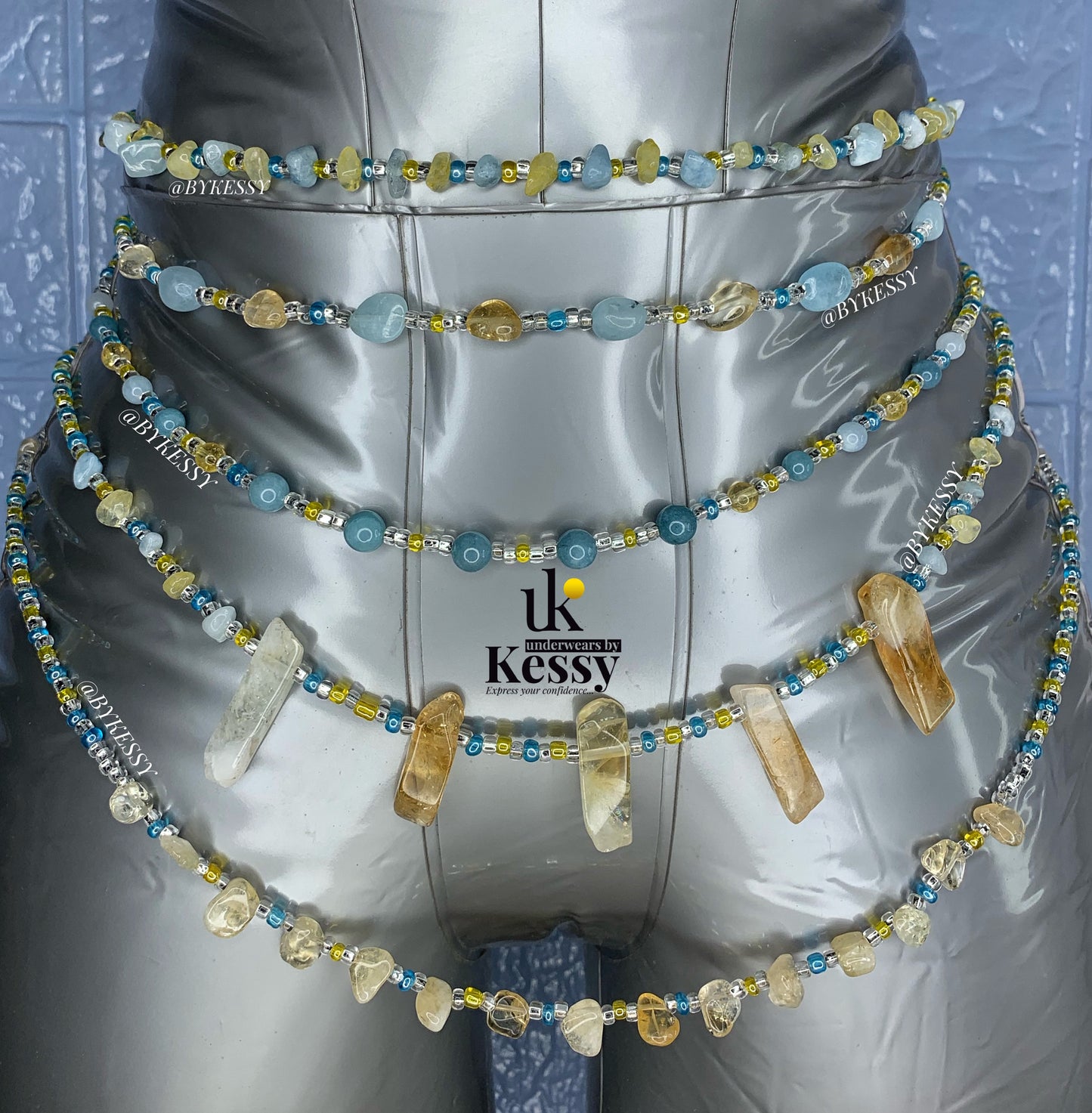 Aquamarine X Citrine Gemstone Waist Beads | Healing Crystals | Blue & Yellow