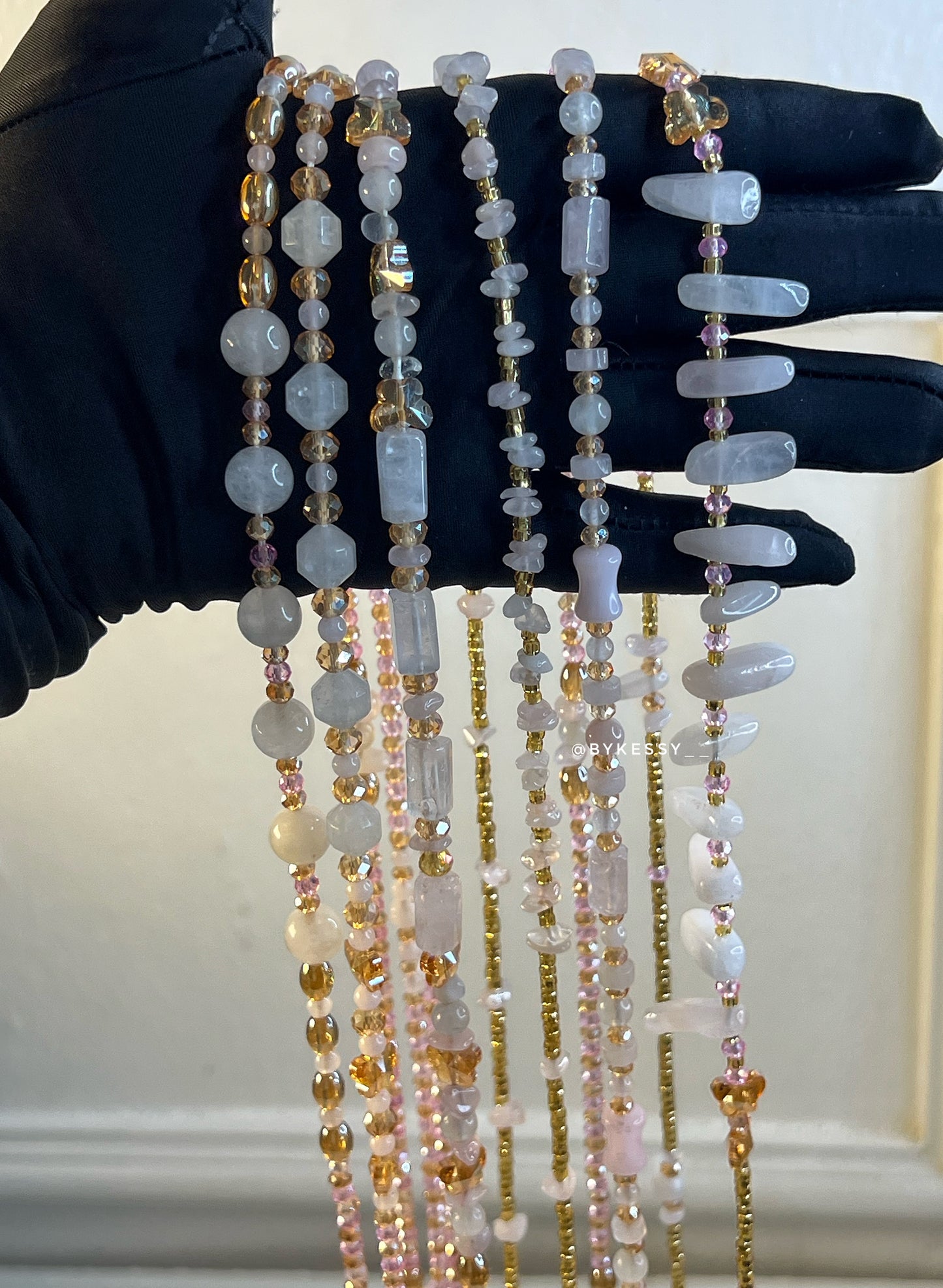 Rose Quartz Healing Crystal Gemstone Waist Beads – Self-Love, Emotional Healing, Heart Chakra, Love, Attraction & Weight Loss Tracking |Clasps & Tie-On