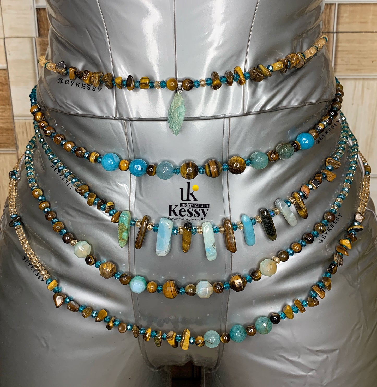Amazonite x Tiger Eye Healing Crystal Waist Beads – For Courage, Confidence, Communication & Weight Loss Tracking