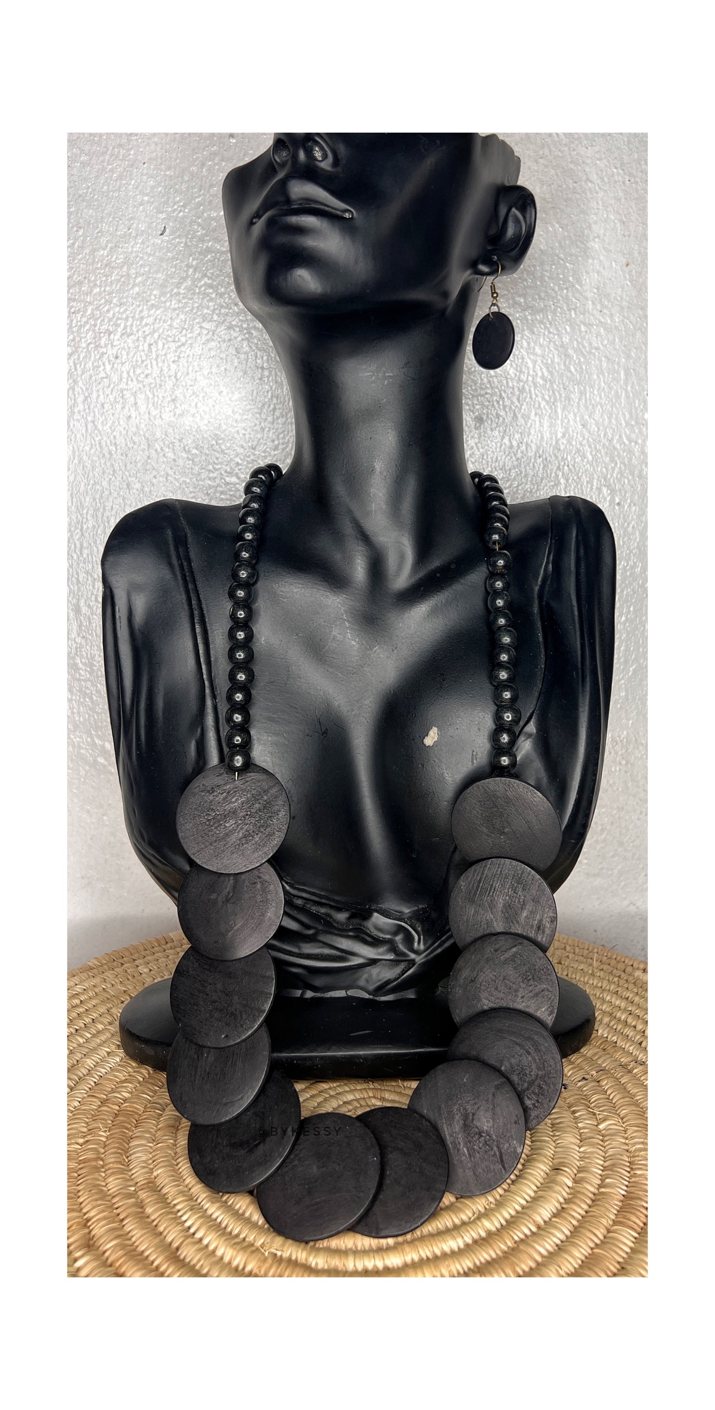 Bohemian Flat Wooden Jewelry Set | Earrings | Necklace