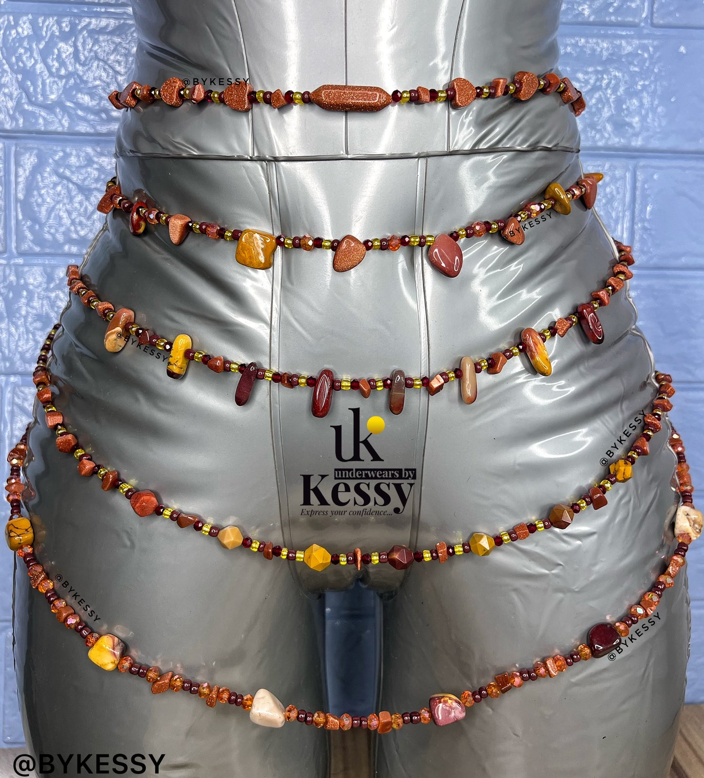 Mookaite Jasper x Gold Sandstone Healing CrystalWaist Beads – For Motivation, Ambition, Self-Will, Vitality, Grounding & Weight Loss Tracking