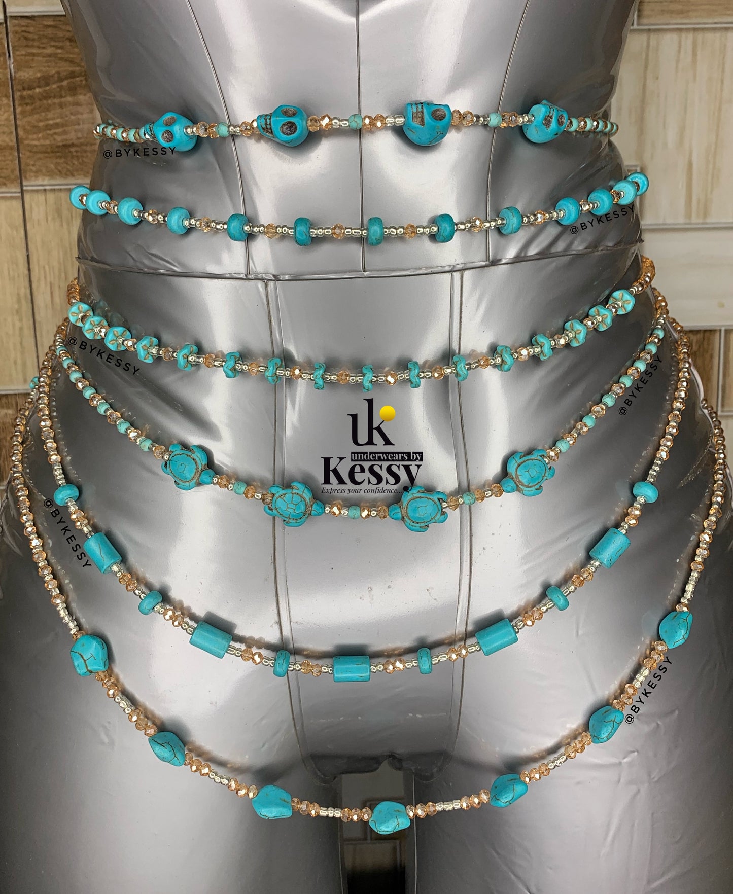Turquoise Healing Waist Beads – For Protection, Communication, Good Luck, Good Fortune & Weight Loss Tracking