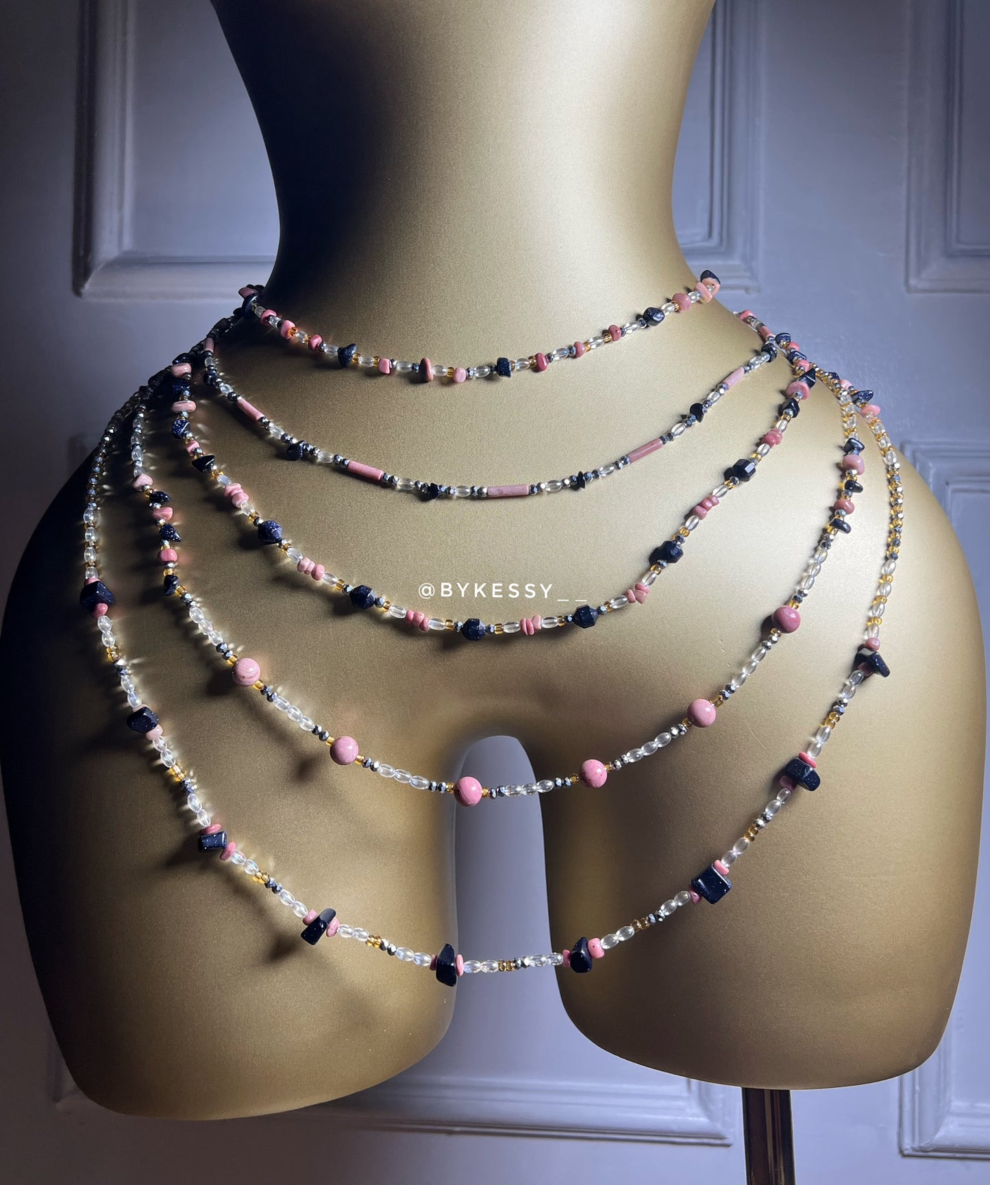 Pink Rhodonite X Blue Sandstone Gemstone Waist Beads