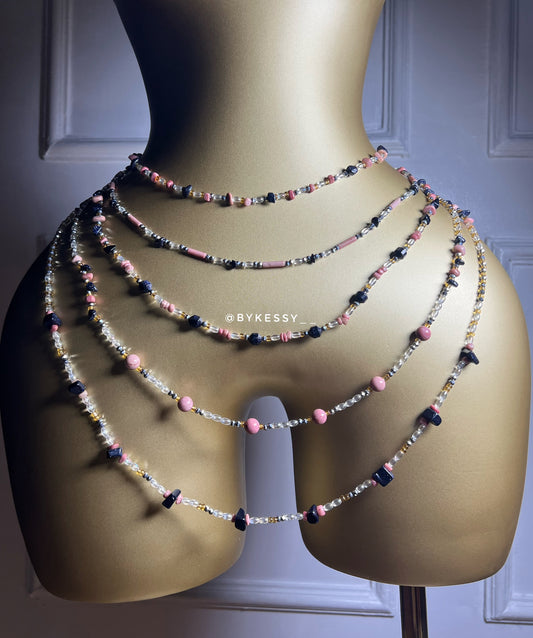 Pink Rhodonite X Blue Sandstone Gemstone Waist Beads