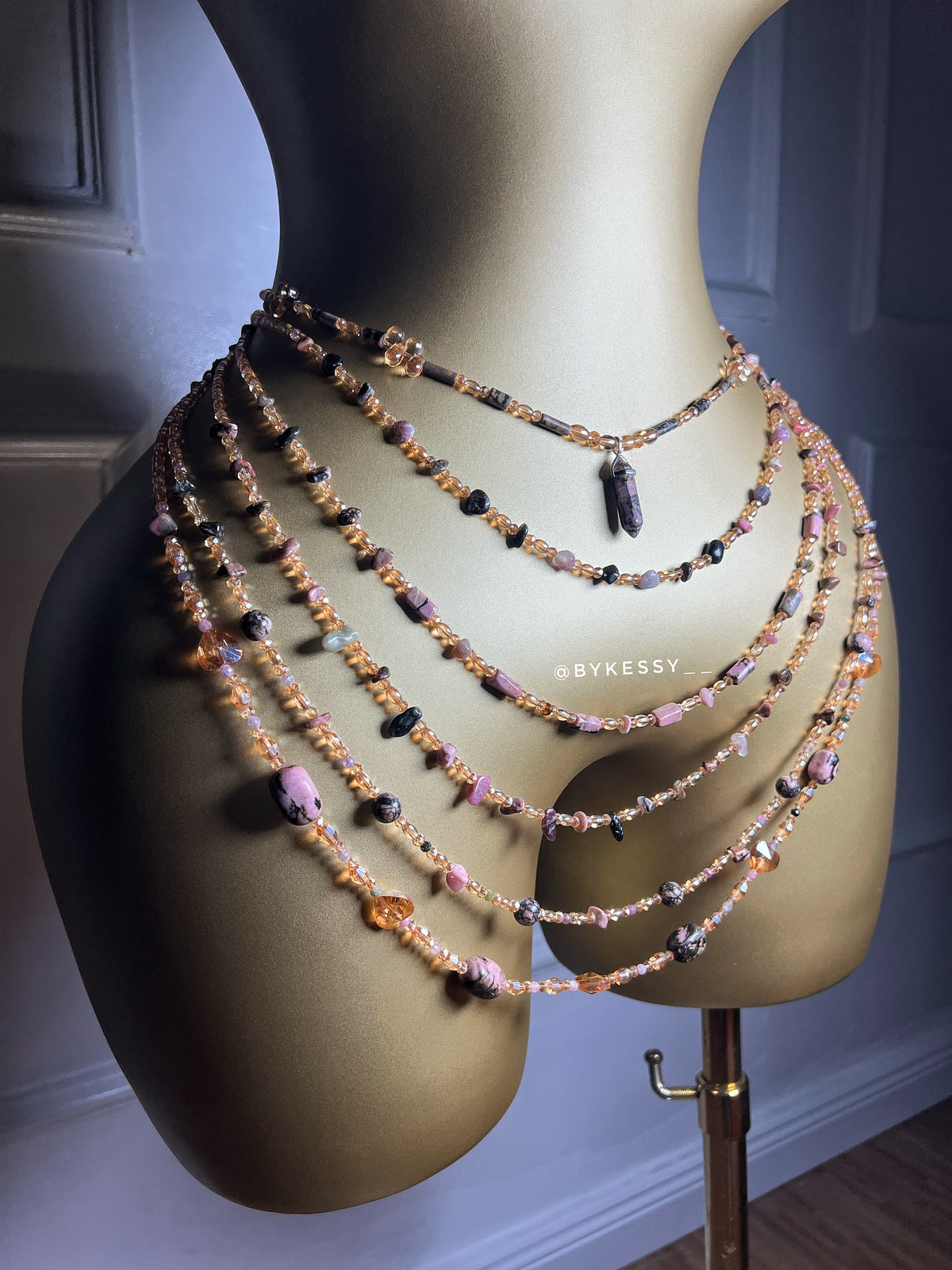 Rhodonite x Watermelon Tourmaline Gemstone Waist Beads