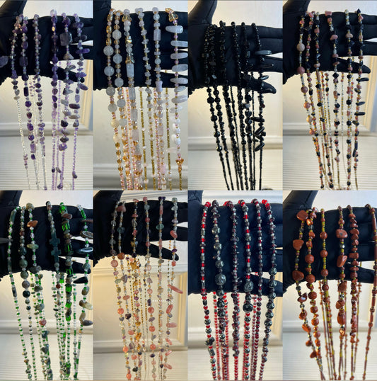 Assorted Wholesale Gemstone Healing Crystal Waist Beads – For Love, Protection, Abundance, Peace, Healing & More | Bulk Gemstone Tie-Ons & Adjustable Clasps | African Spiritual Waist Beads (20 – 1,000 Strands)