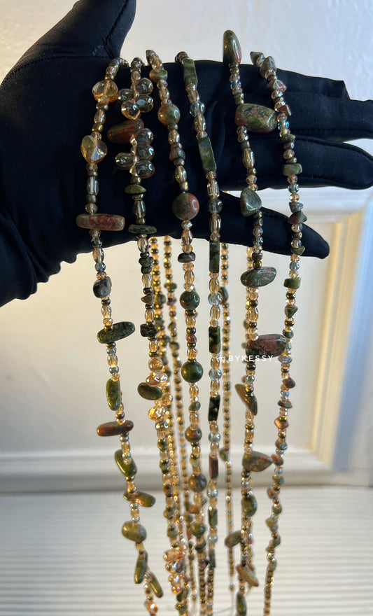 Unakite Healing Crystal Waist Beads – For Emotional Healing, Spiritual Growth, Addiction Recovery, Fertility, Balance & Weight Loss Tracking
