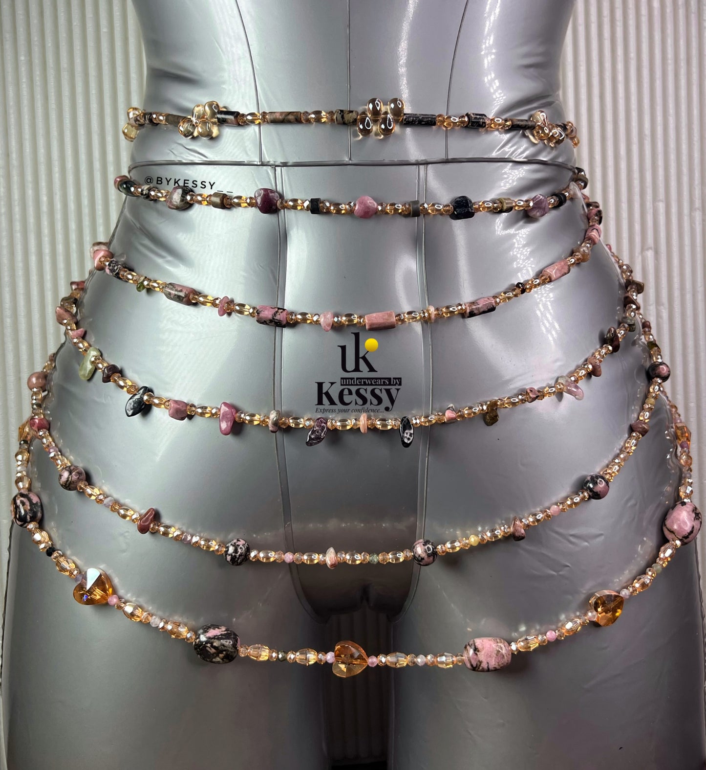 Rhodonite x Watermelon Tourmaline Waist Beads – For Heart Healing, Emotional Strength & Weight Loss Tracking