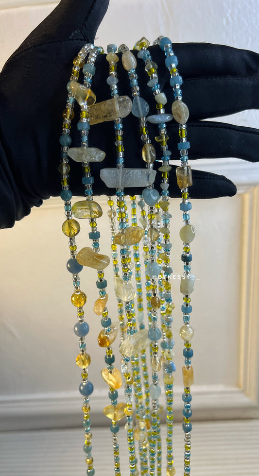 Aquamarine x Citrine Healing Crystal Waist Beads – For Wealth, Joy, Abundance, Confidence & Weight Loss Tracking