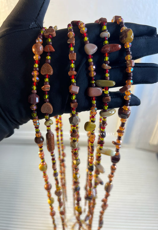Mookaite Jasper x Gold Sandstone Healing CrystalWaist Beads – For Motivation, Ambition, Self-Will, Vitality, Grounding & Weight Loss Tracking