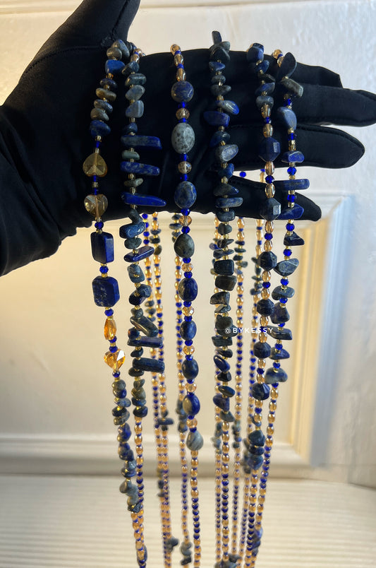 Lapis Lazuli Healing Crystal Waist Beads – For Truth, Intelligence, Mental Clarity, Self-Will, Inner Peace & Weight Loss Tracking