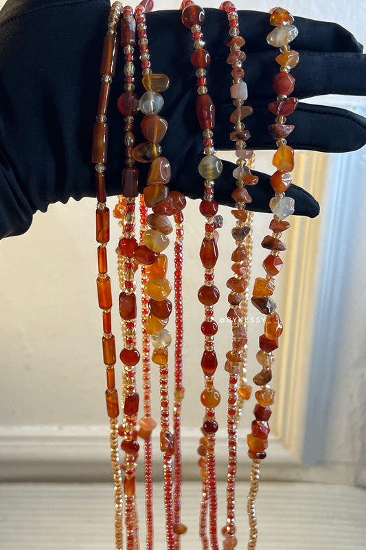 Carnelian Gemstone Healing Crystal Waist Beads – For Fertility, Passion, creativity Confidence & Sacral Chakra Energy | Tie-On or Clasp