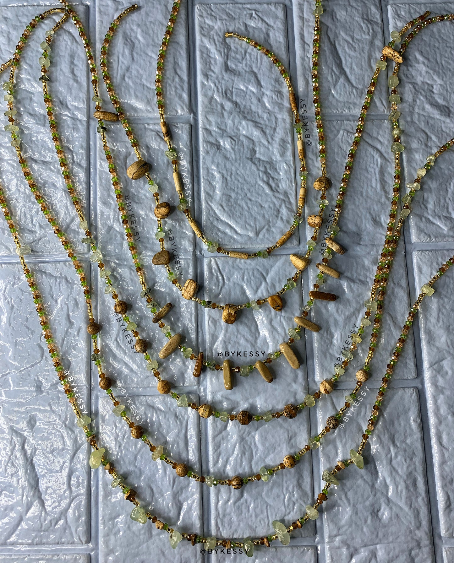 Prehnite X Picture Jasper Waist Beads | Green & Brown