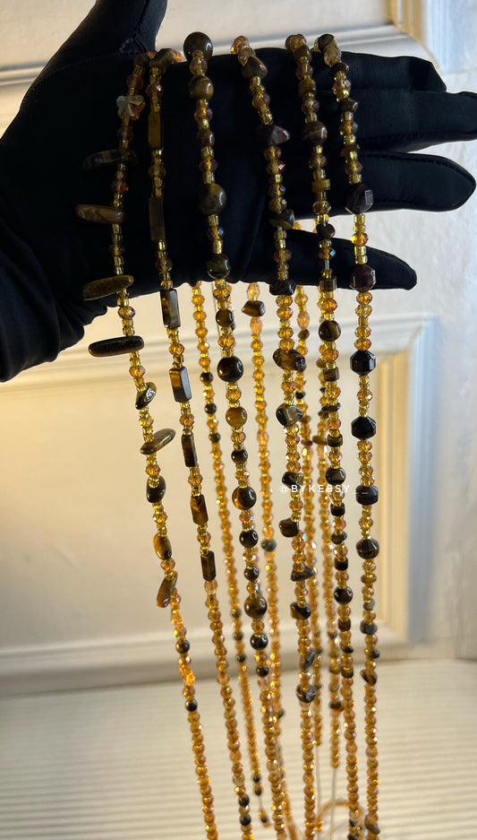Tiger Eye Healing Crystal Waist Beads – For Confidence, Protection, Clear Vision, Focus, Overcoming Fear & Weight Loss Tracking