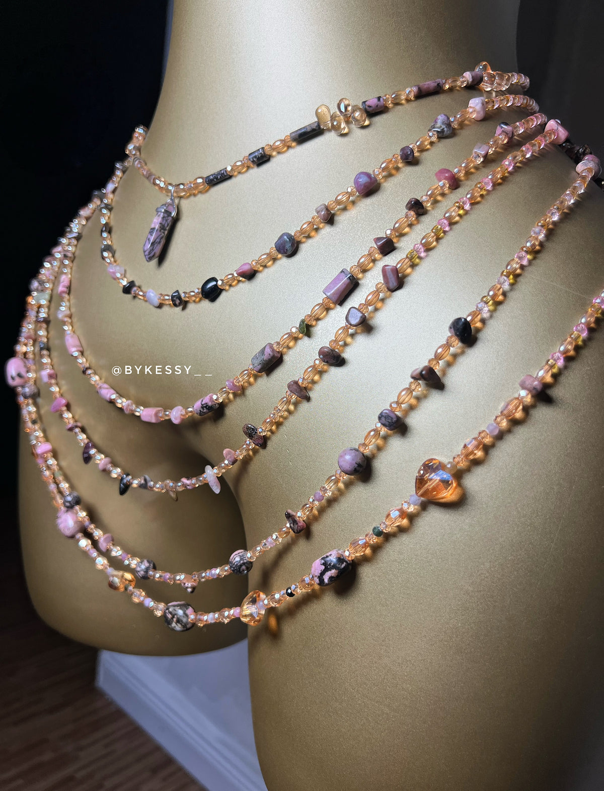 Rhodonite x Watermelon Tourmaline Gemstone Waist Beads