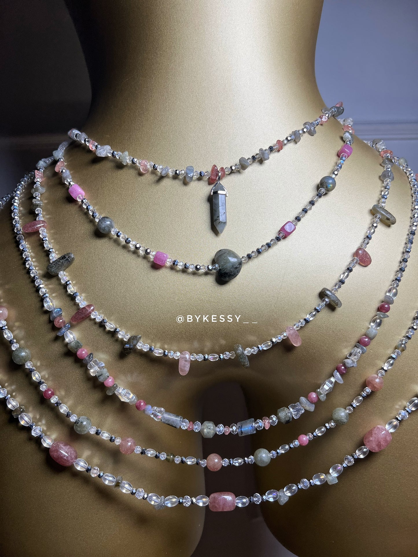 Labradorite x Strawberry Quartz Gemstone Waist Beads
