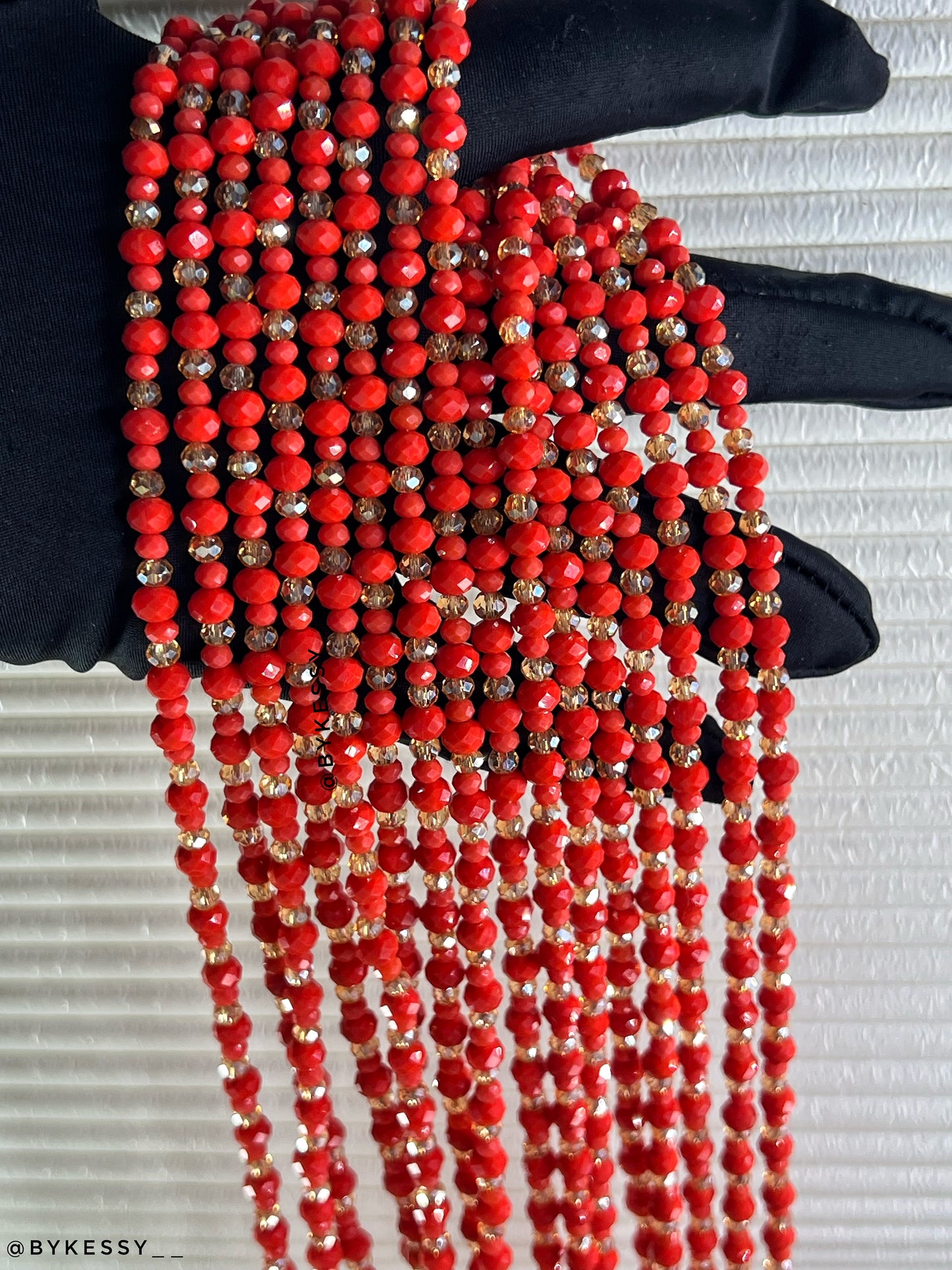 Traditional coral-tone crystal waist beads for stacking and resale