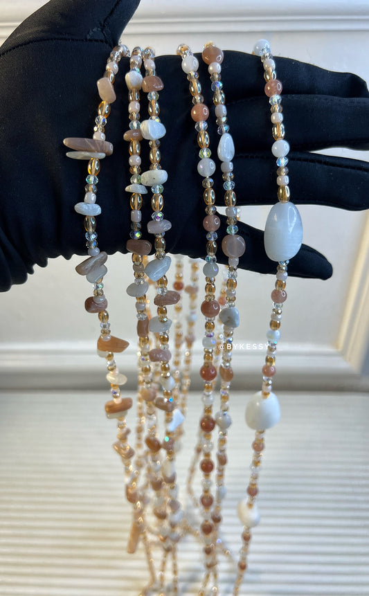 Sunstone x Moonstone Healing Crystal Gemstone Waist Beads – For Joy, Feminine Energy, Intuition & Weight Loss Tracking