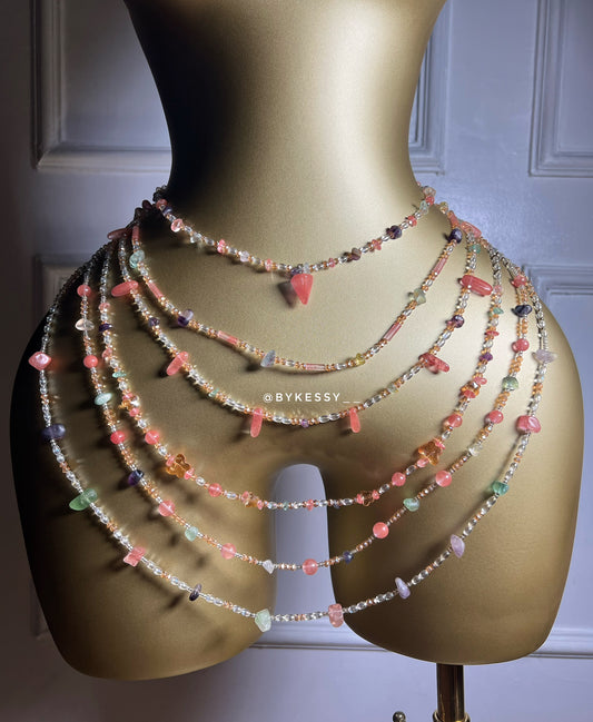 Fluorite x Watermelon Crystal Gemstone Waist Beads