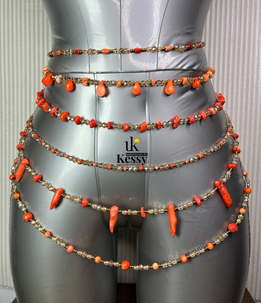 Authentic Coral Gemstone Waist Beads – For Heritage, Protection, Courage, Vitality, Emotional Balance & Weight Loss Tracking | Clasps