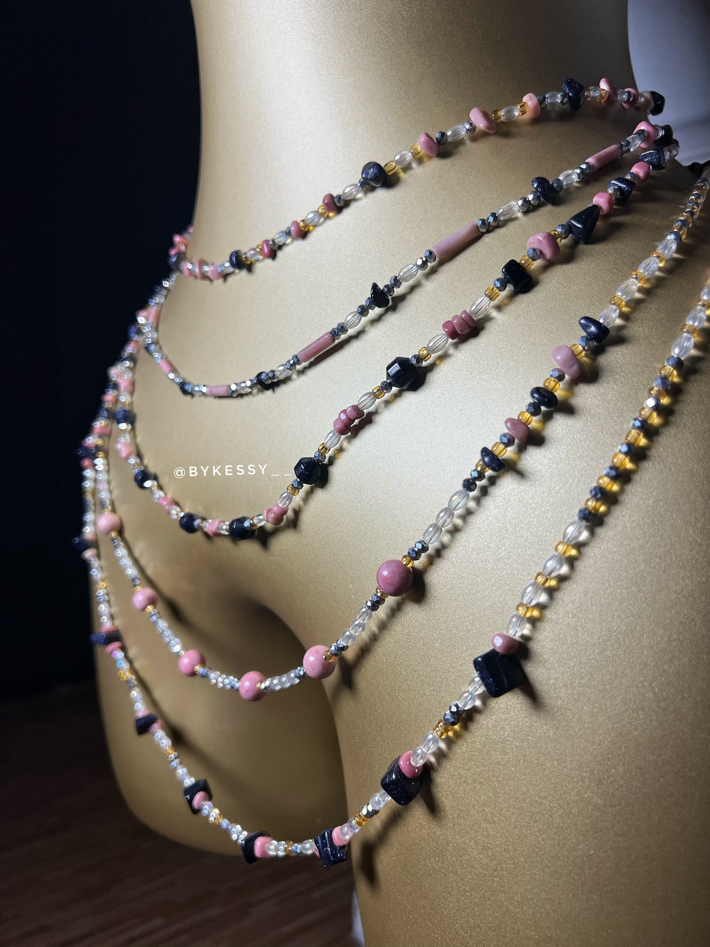 Pink Rhodonite X Blue Sandstone Gemstone Waist Beads