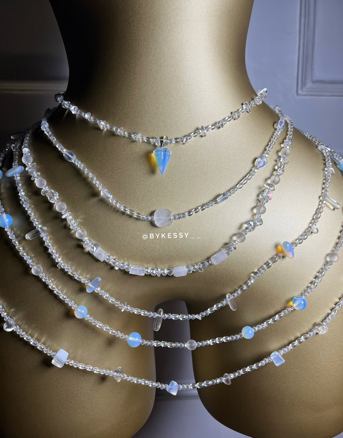 Clear Quartz X Opalite Gemstone Waist Beads