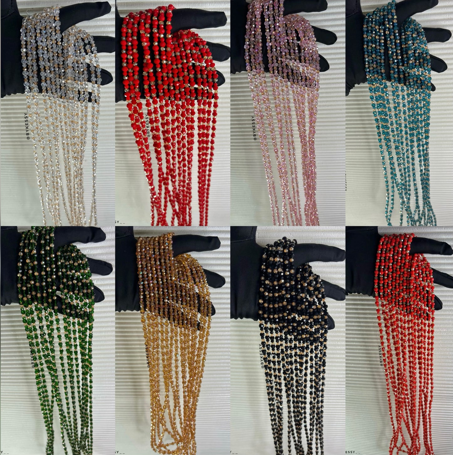 Wholesale Crystal Waist Beads | Zarah GlowVeil | Red Coral Pink Silver Gold Green Black Blue Tie Ons & Clasps Handcrafted African Waist Beads