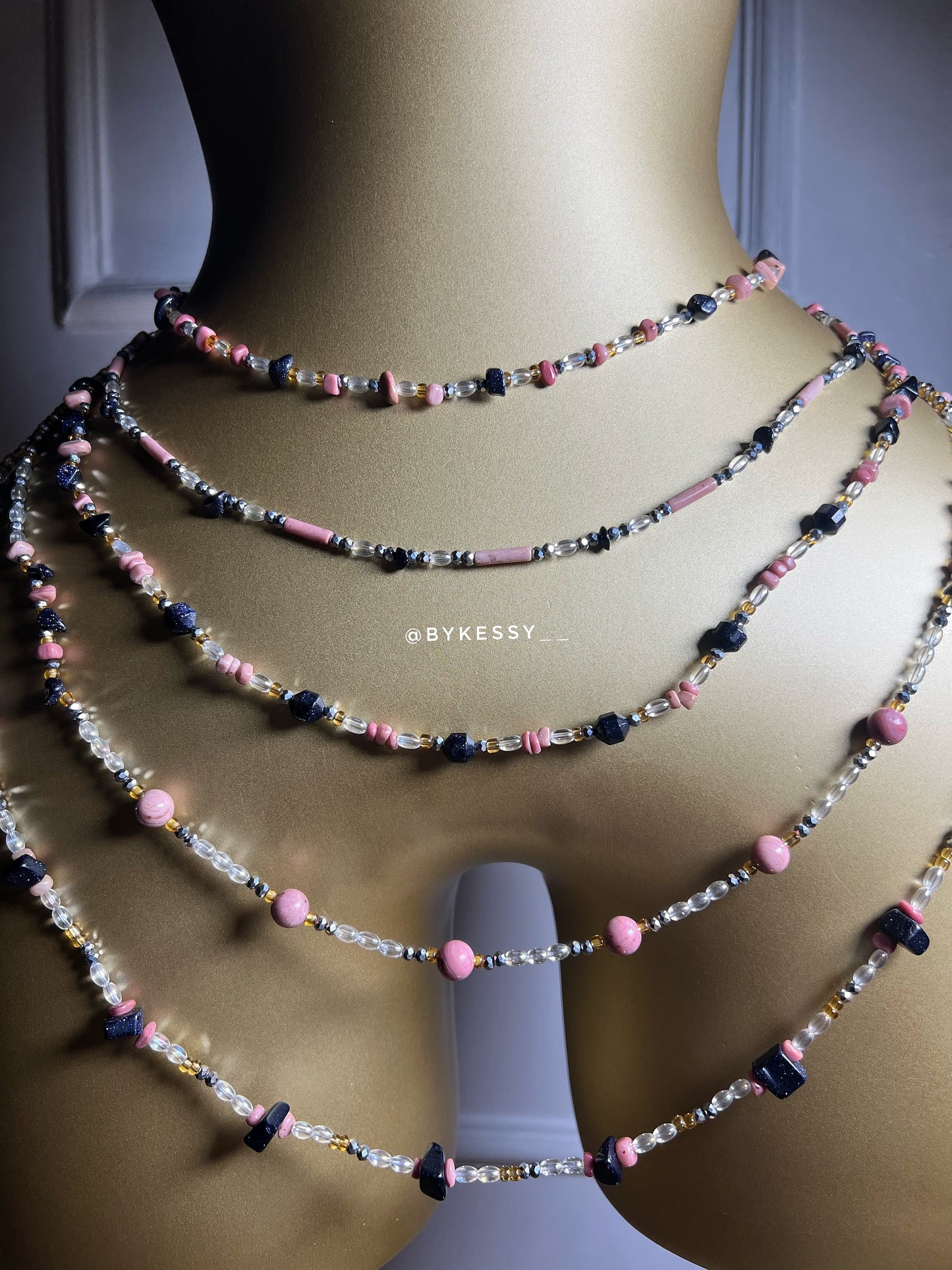 Pink Rhodonite X Blue Sandstone Gemstone Waist Beads