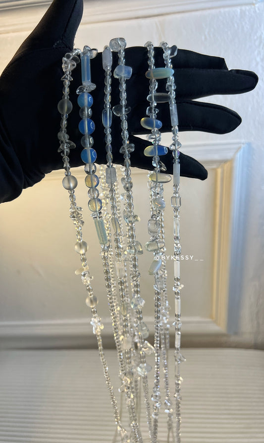 Opalite x Clear Quartz Healing Crystal Gemstone Waist Beads – For Clarity, Protection, Confidence, Emotional Healing & Sexual Energy