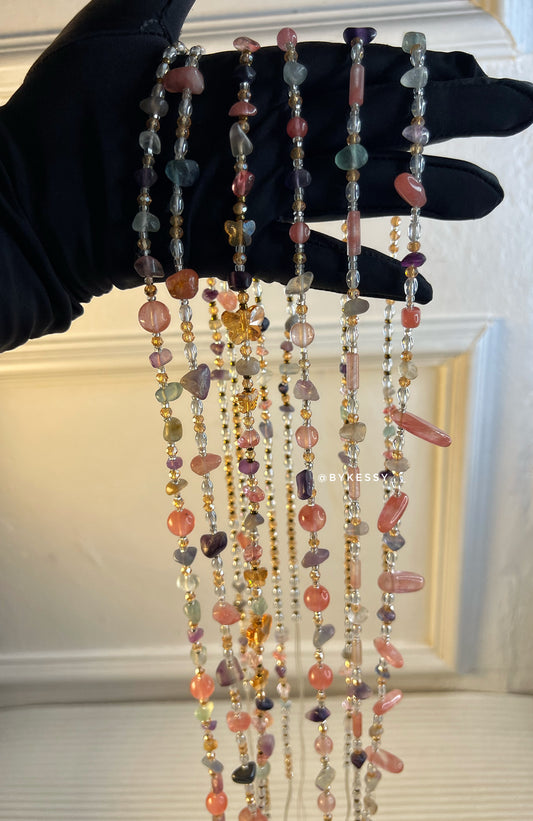 Fluorite x Watermelon Crystal Waist Beads – For Focus, Protection, Emotional Healing & Weight Loss Tracking