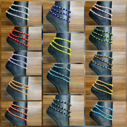 Wholesale Handmade Beaded Crystal Zarah Anklets – Red, Coral, Pink, Gold, Blue, Green, Black, Yellow, Purple & More | 14 Colors | Bulk Discounts Perfect For Resale