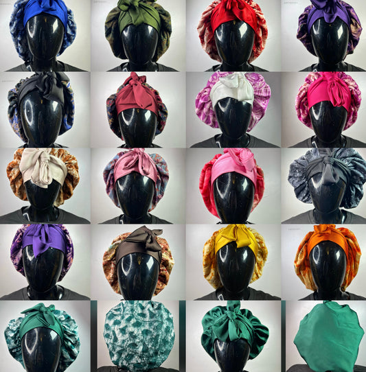 Wholesale Reversible Adjustable Tie Adire X Satin-Silk Hair Bonnets | Natural Hair Night Caps | Hair Accesories