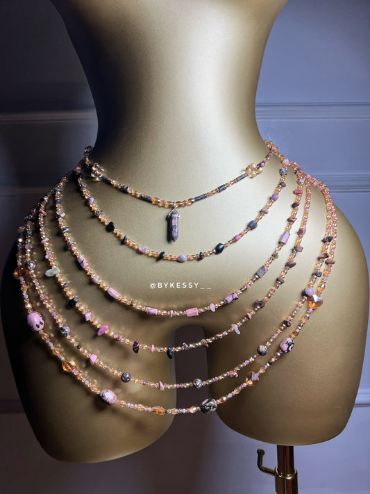 Rhodonite x Watermelon Tourmaline Gemstone Waist Beads