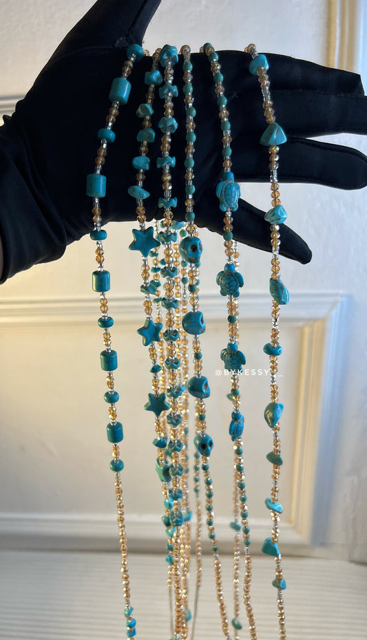 Turquoise Healing Waist Beads – For Protection, Communication, Good Luck, Good Fortune & Weight Loss Tracking
