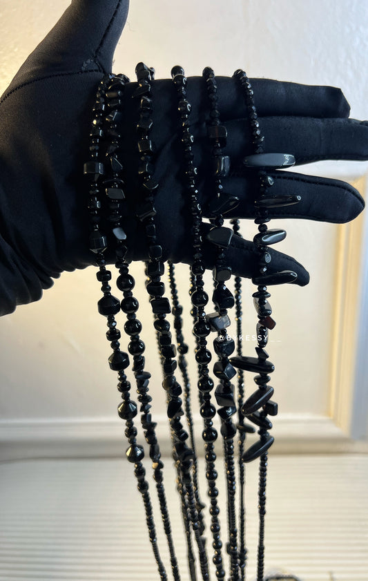 Black Obsidian Healing Crystal Waist Beads – For Protection, Grounding, Energy Cleansing, Strength & Weight Loss Tracking