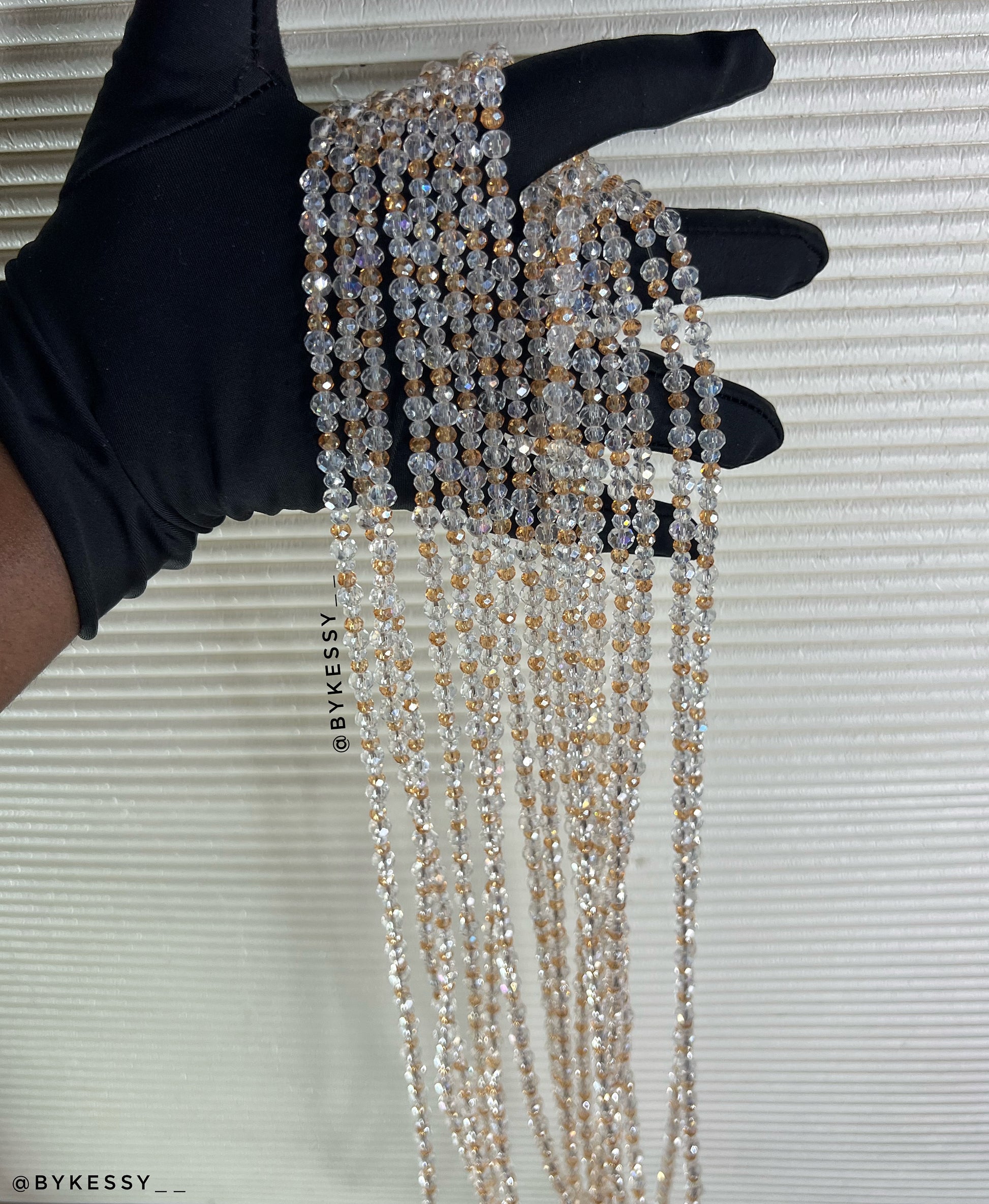 Clear crystal waist beads that sparkle like silver for classy stacking