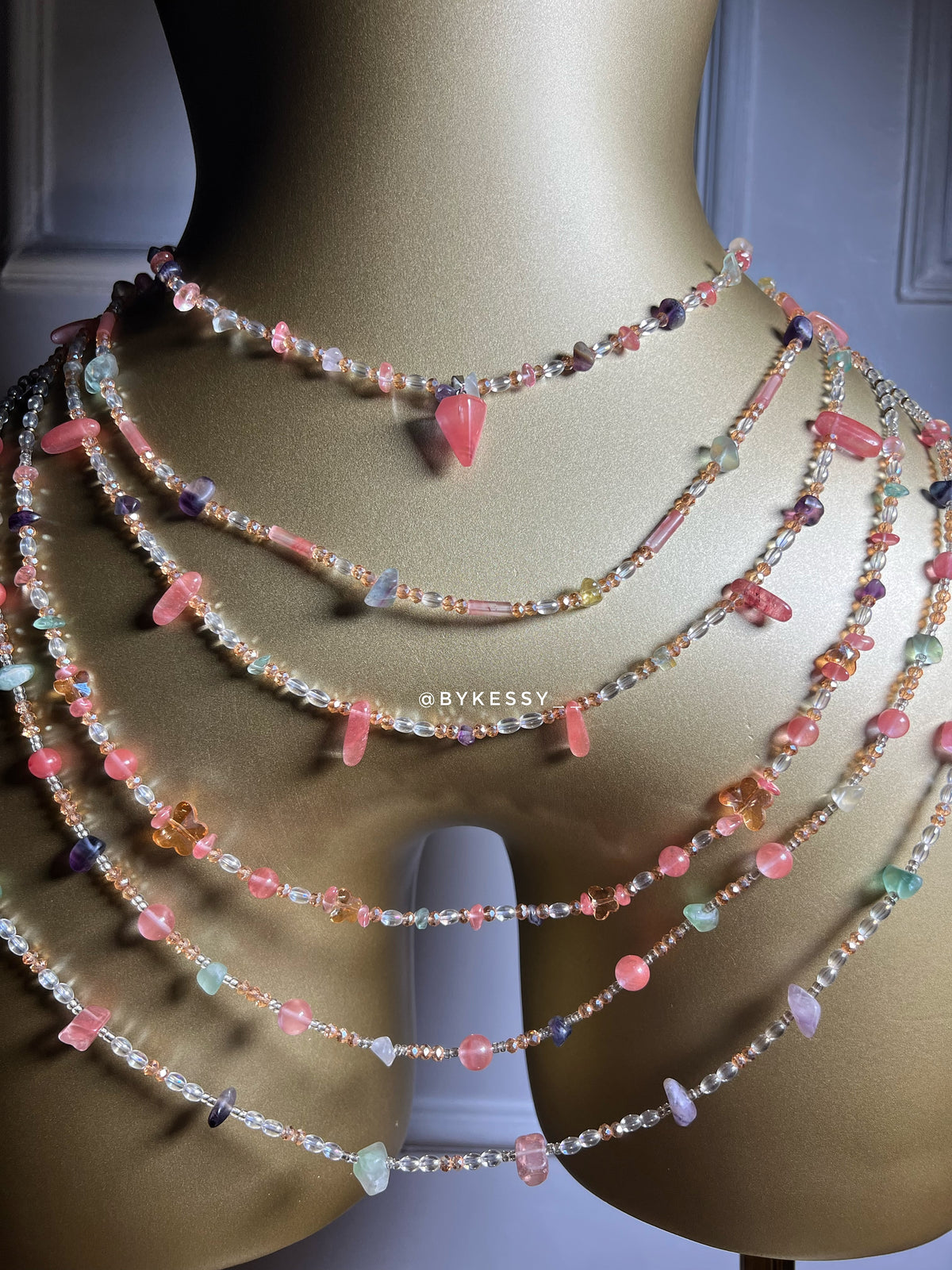 Fluorite x Watermelon Crystal Gemstone Waist Beads