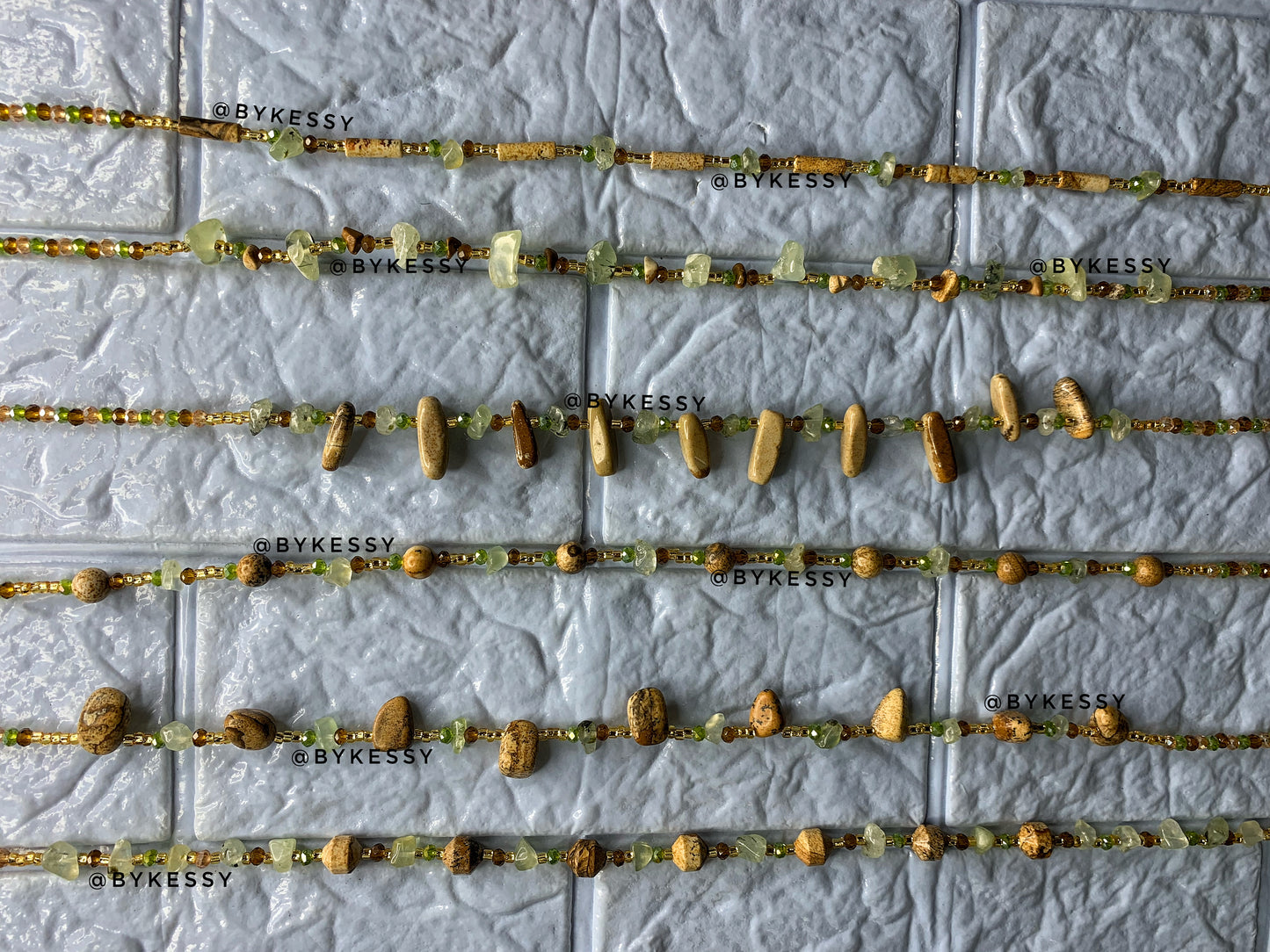 Prehnite X Picture Jasper Waist Beads | Green & Brown