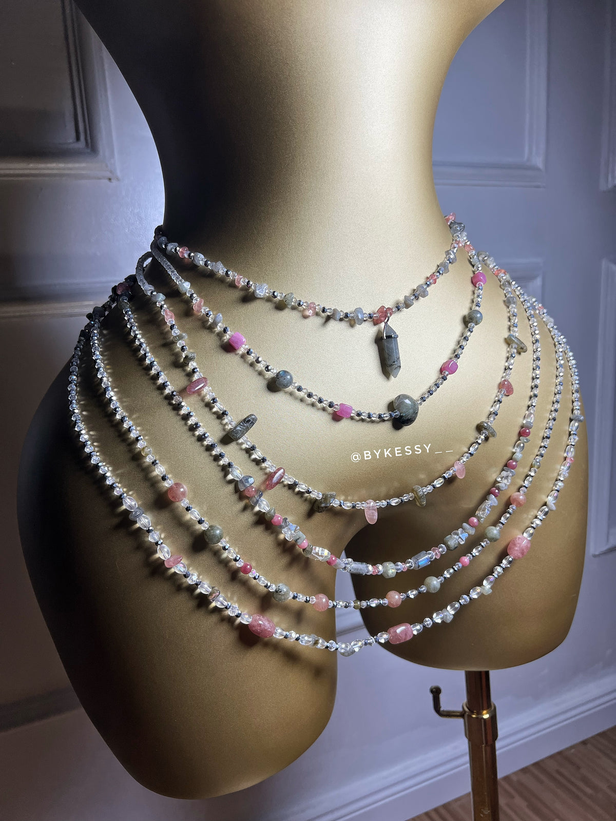 Labradorite x Strawberry Quartz Gemstone Waist Beads