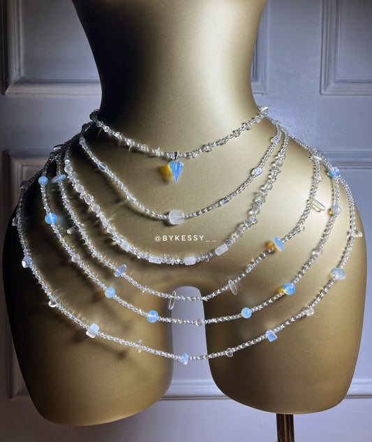 Clear Quartz X Opalite Gemstone Waist Beads